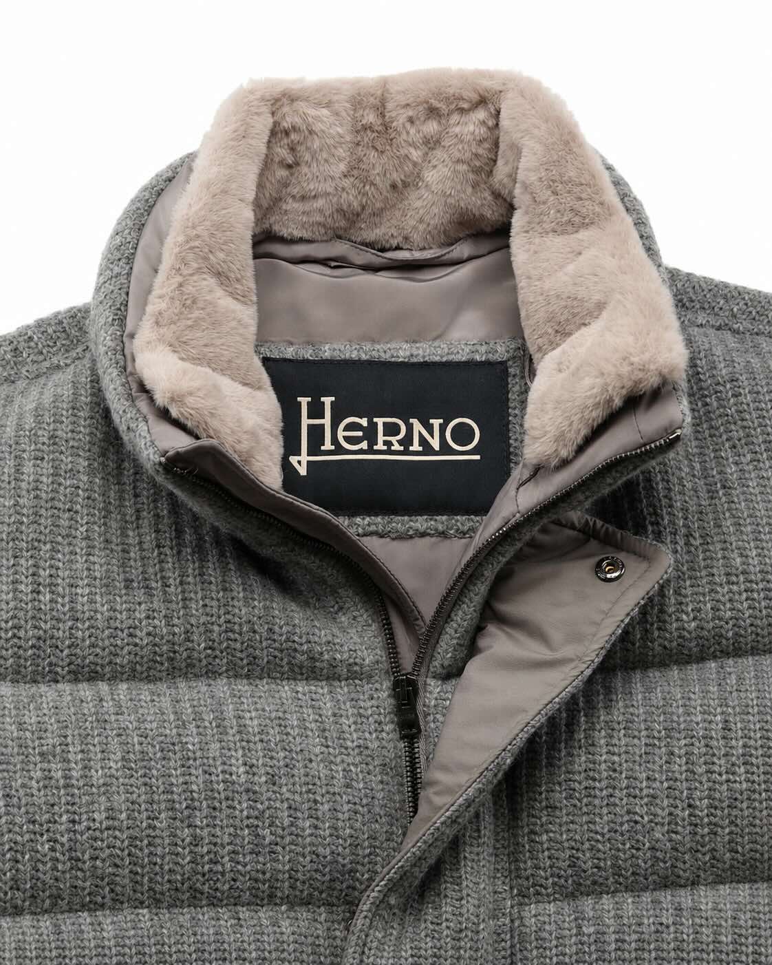 Grey wool jacket with stand-up collar
