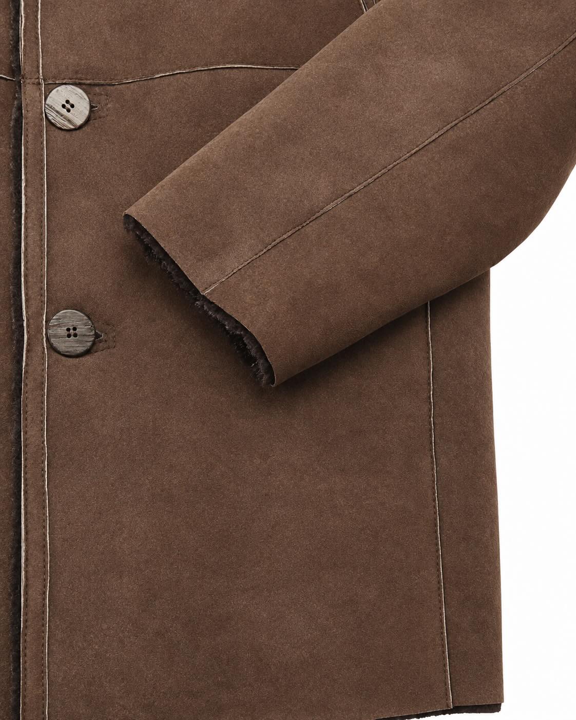 Long jacket made of sheepskin and real fur in dark brown