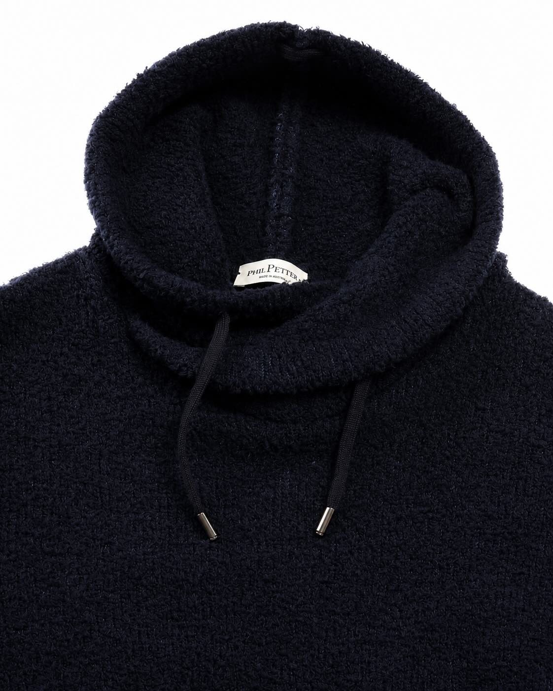 Sweater aus Wolle mit Kordelkragen in Dunkelblau