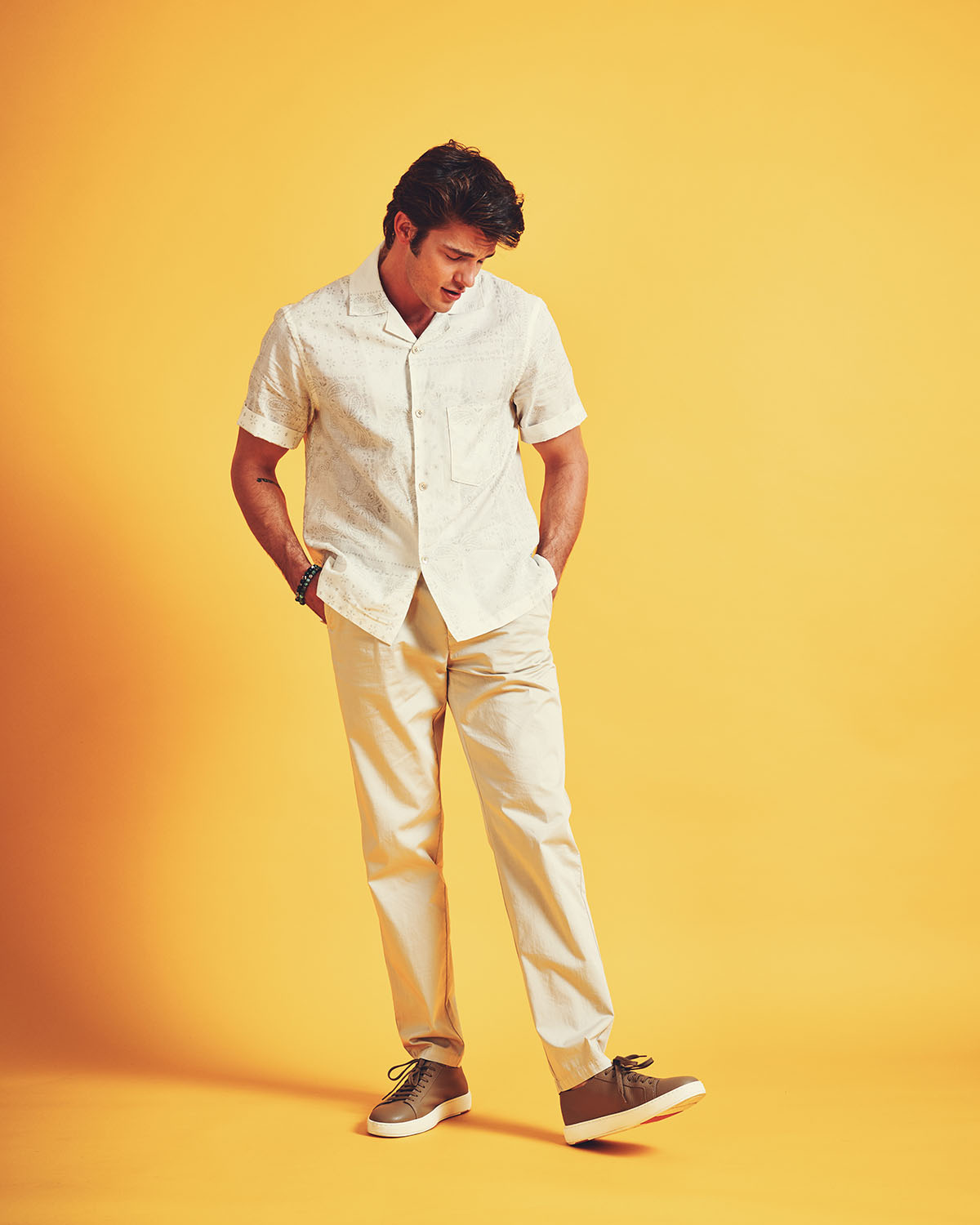 Linen-cotton shirt with polka dot pattern