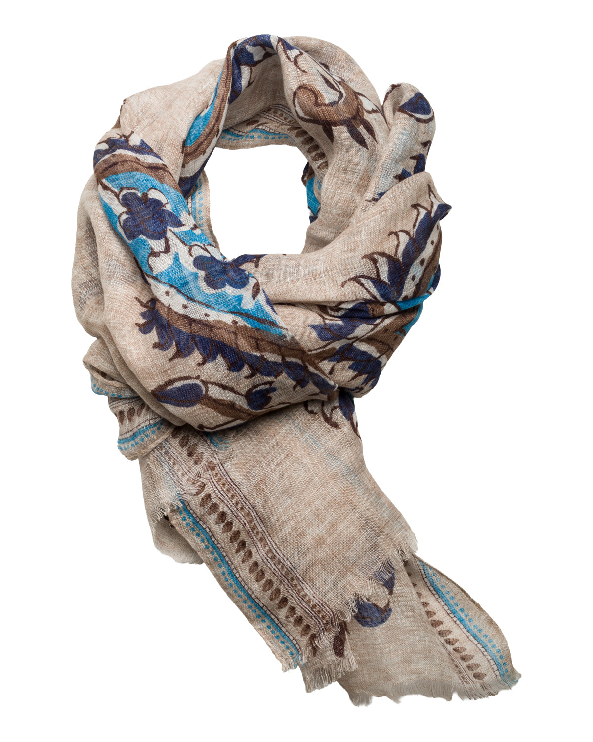 Leinen Schal leicht mit Print Beige