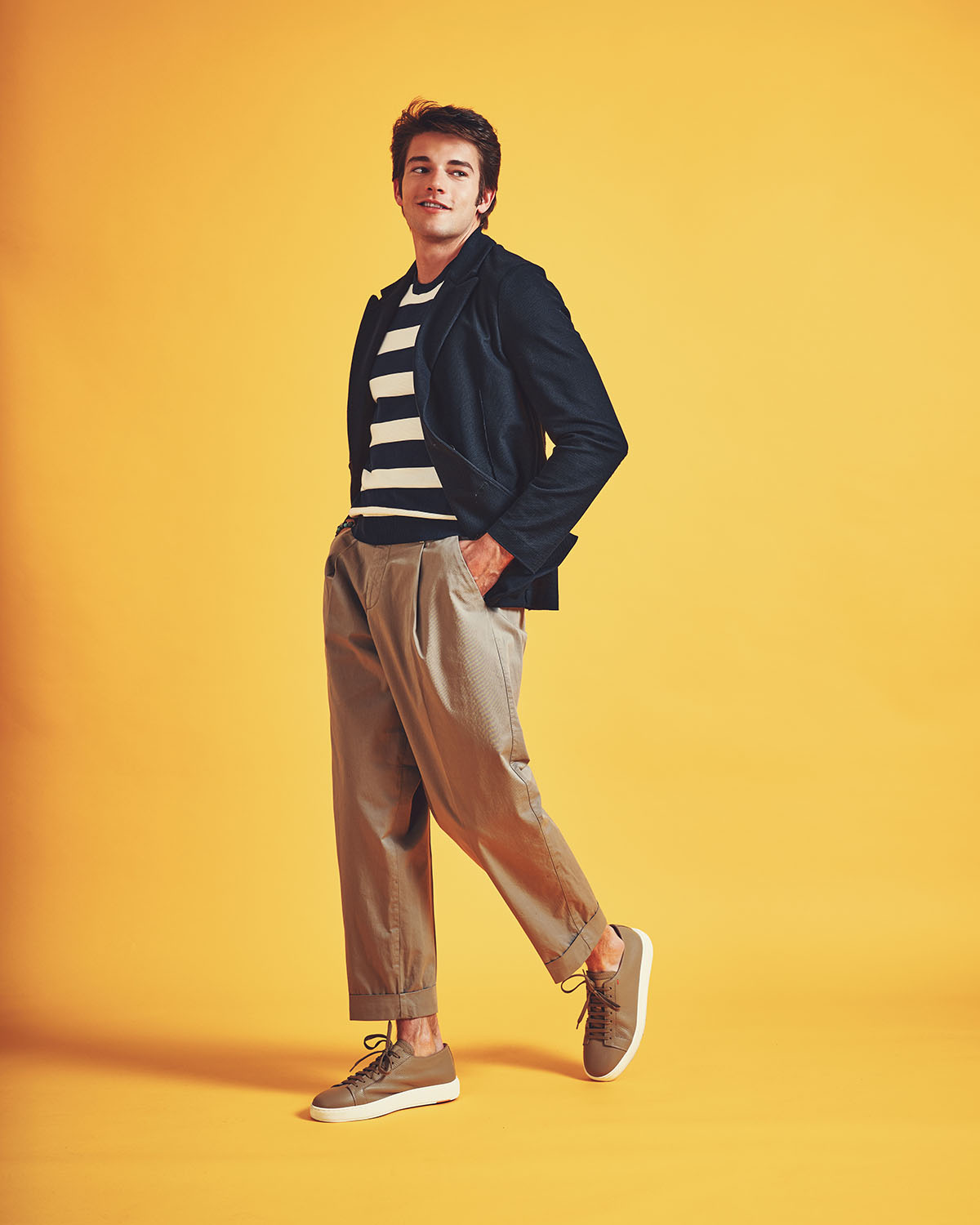 Double-breasted cotton piqué blazer relaxed slim