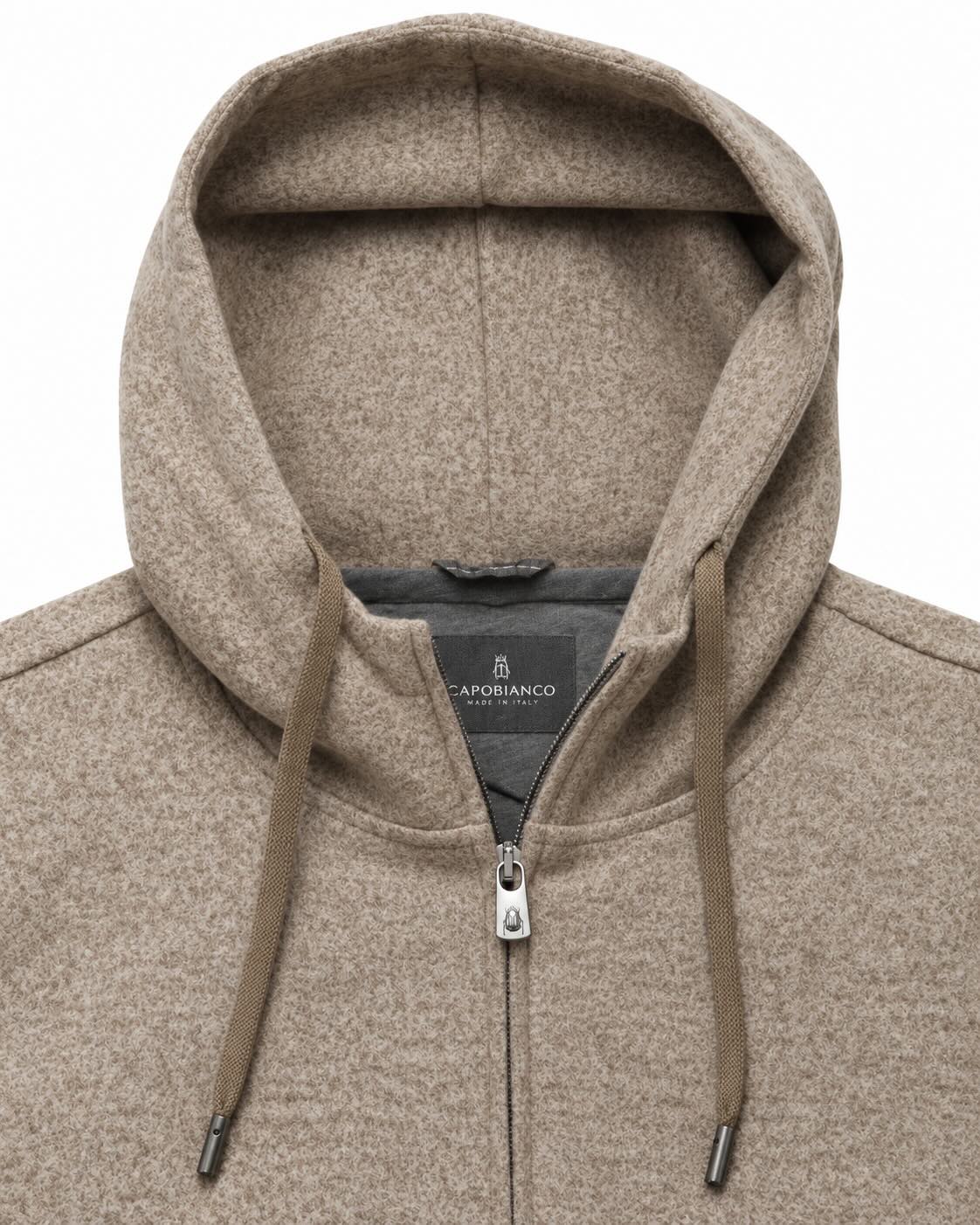 Kapuzenjacke aus Baumwolle und Wolle in Beige
