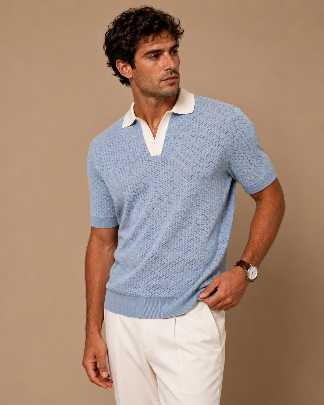Baumwolle Strickpolo Slim Fit Kuba Kragen