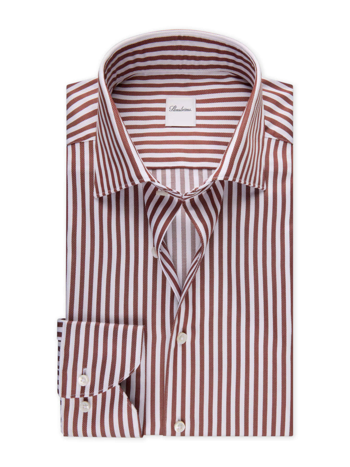 Striped twill shirt in dark orange twofold cotton