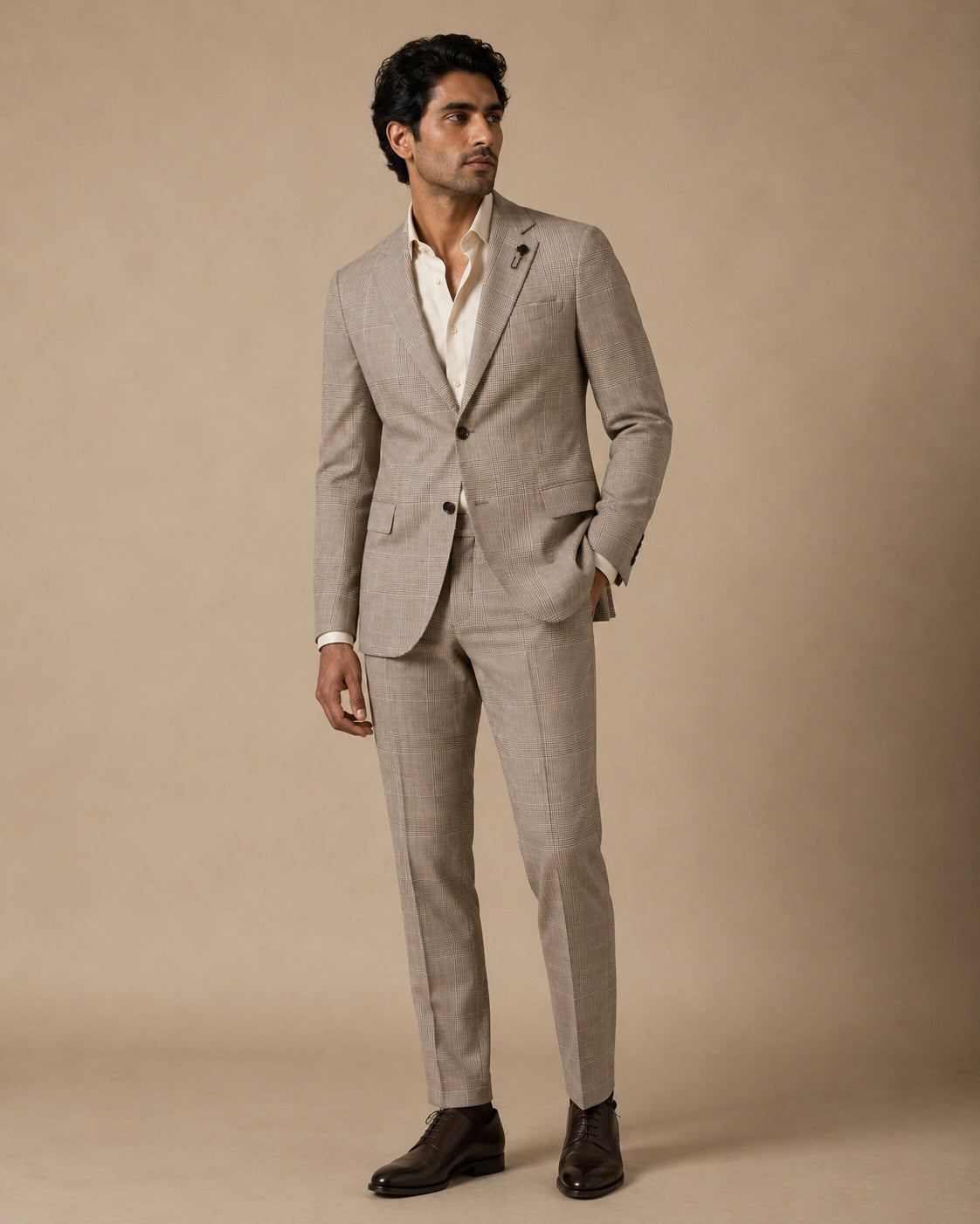 Glencheck Anzug Schurwolle Slim Fit