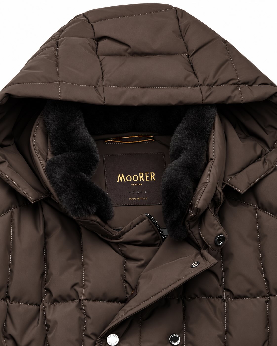 Daunen-Pufferjacke in Dunkelbraun mit Kapuze